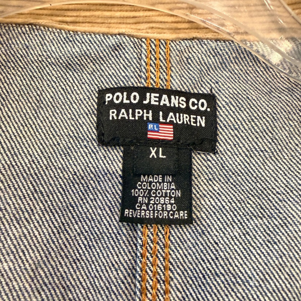 Polo Jeans Co Ralph Lauren Denim Chore Jacket XL Blue Corduroy Collar Vintage - Picture 4 of 7